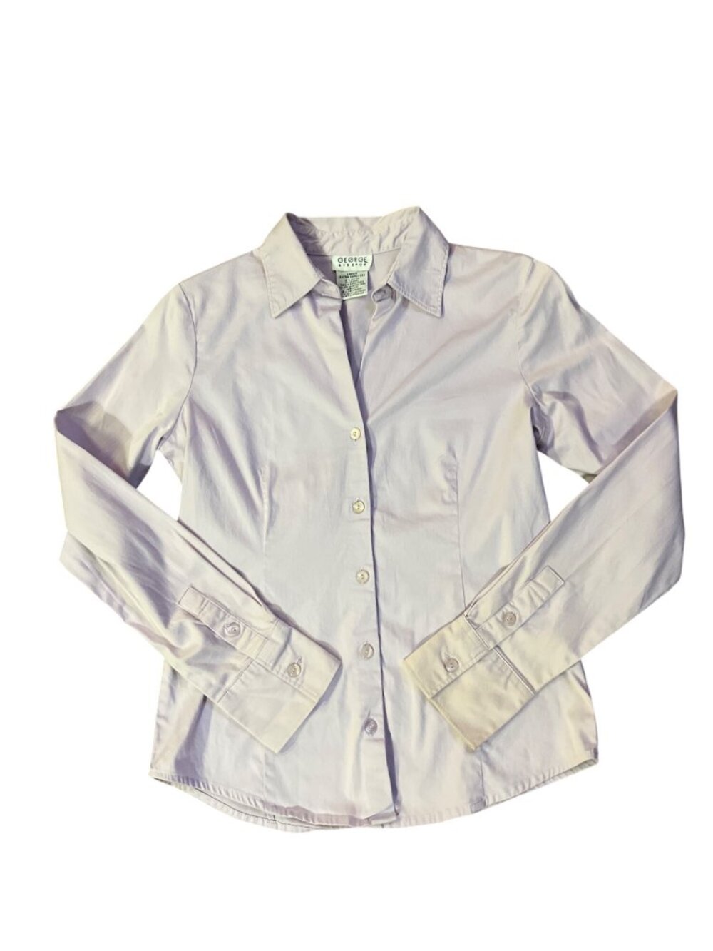 George Stretch Womens XS 2 Dusty Lavender Fitted Button Down Shirt Cotton Blend - Picture 3 of 12